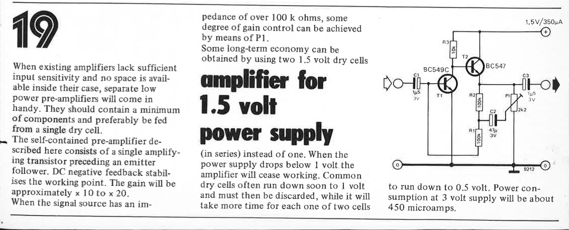 amplifier for 1.5 volt supply