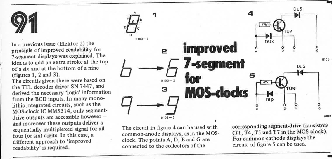 seven segment for MOS-clocks, improved