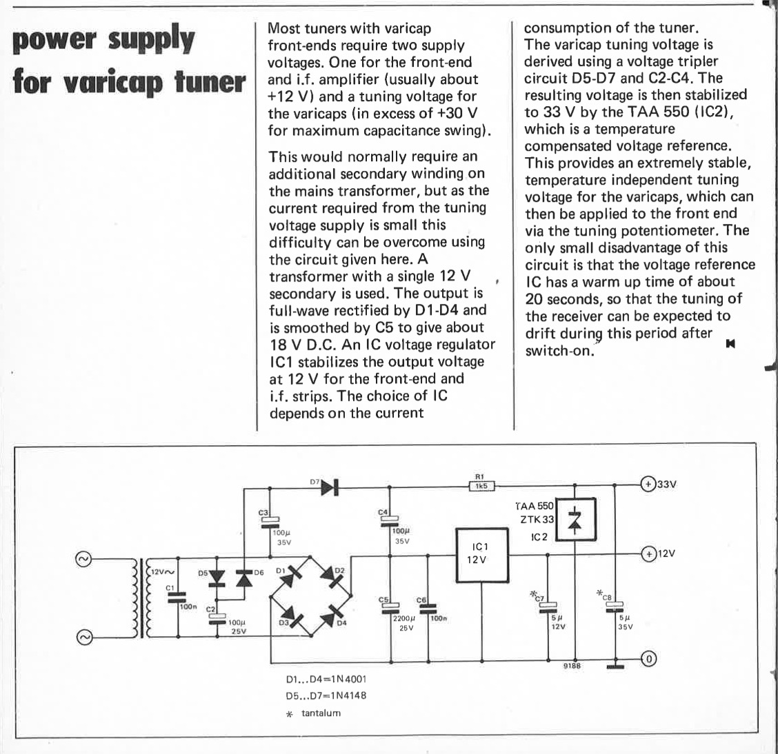 power supply for varicap tuner
