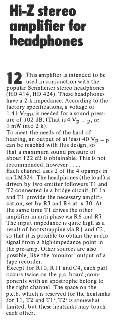 HI-Z stereo amplifier for headphones