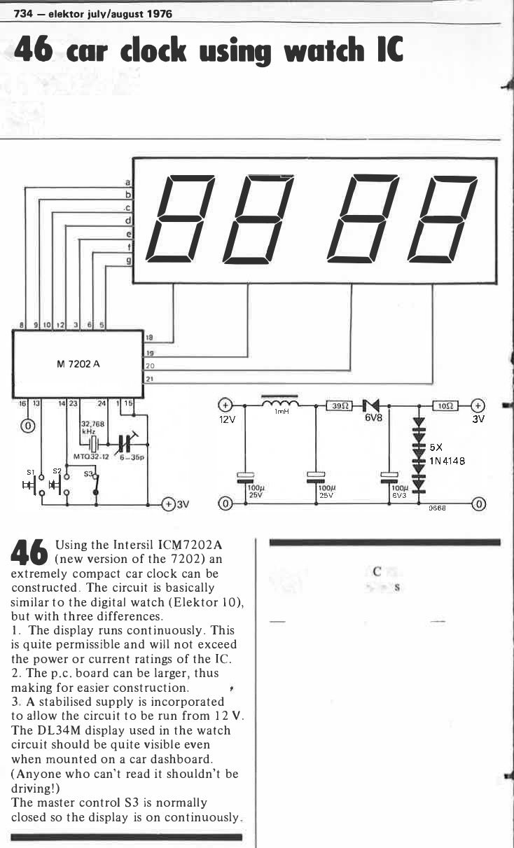 car clock using watch ic