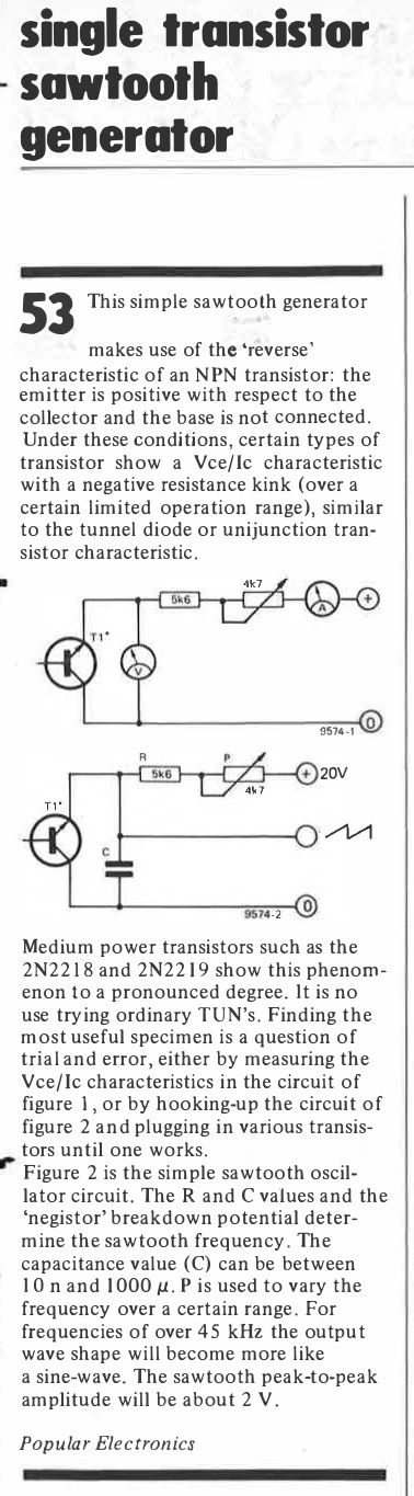 single transistor sawtooth generator