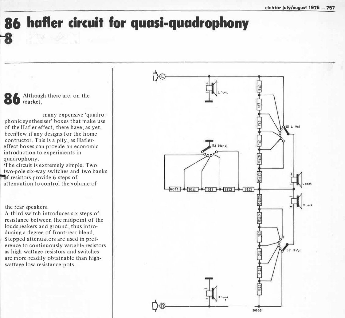 Hafler circuit for quasi-quadrophony