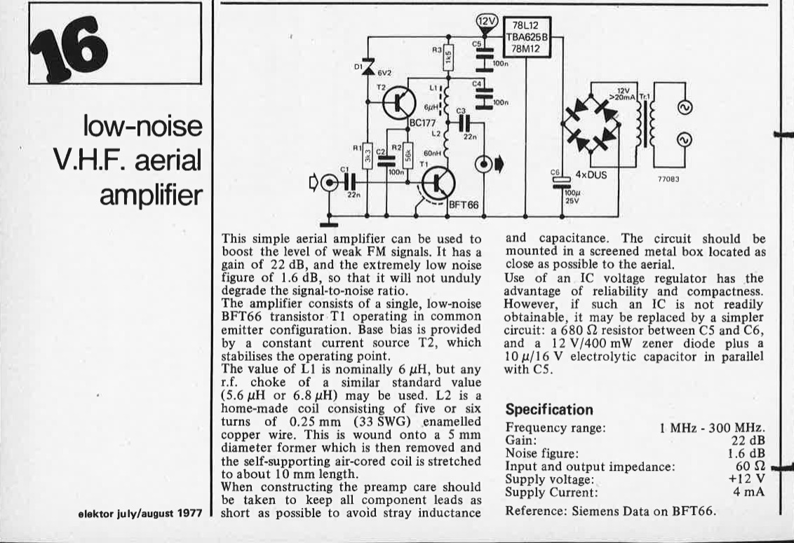 low-noise VHF aerial amplifier