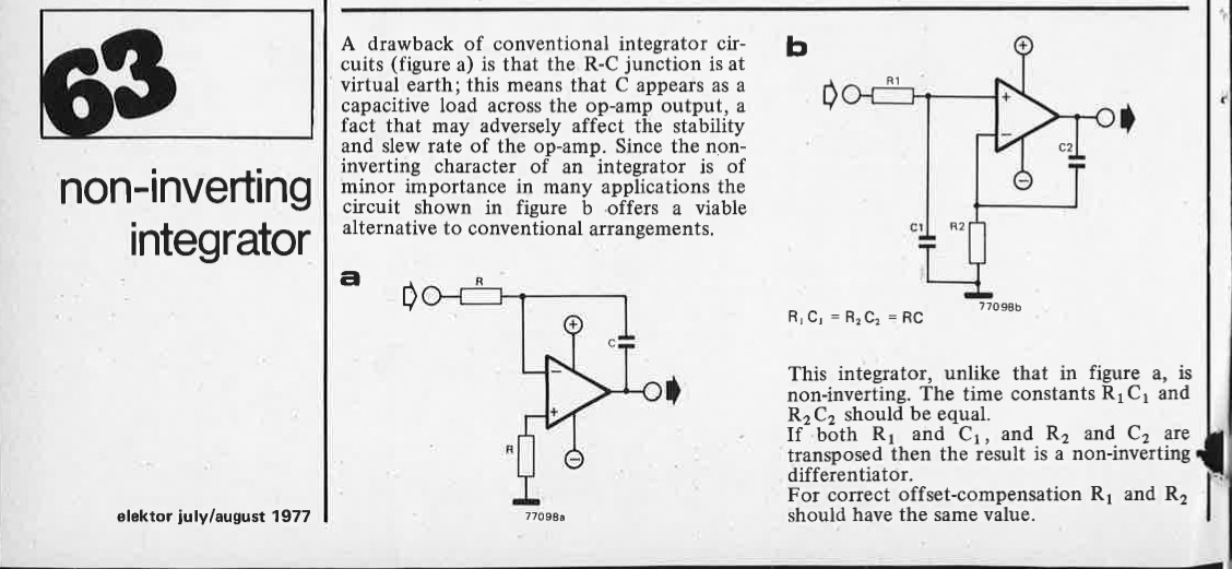non investing integrator circuit formula