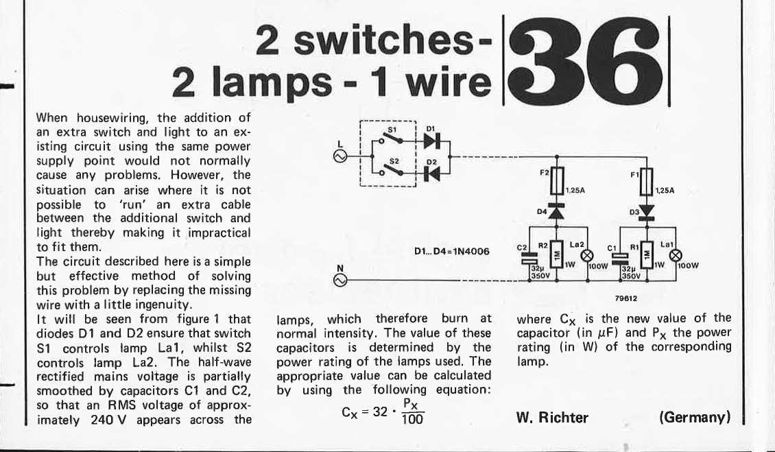 2 switches - 2 lamps - one wire