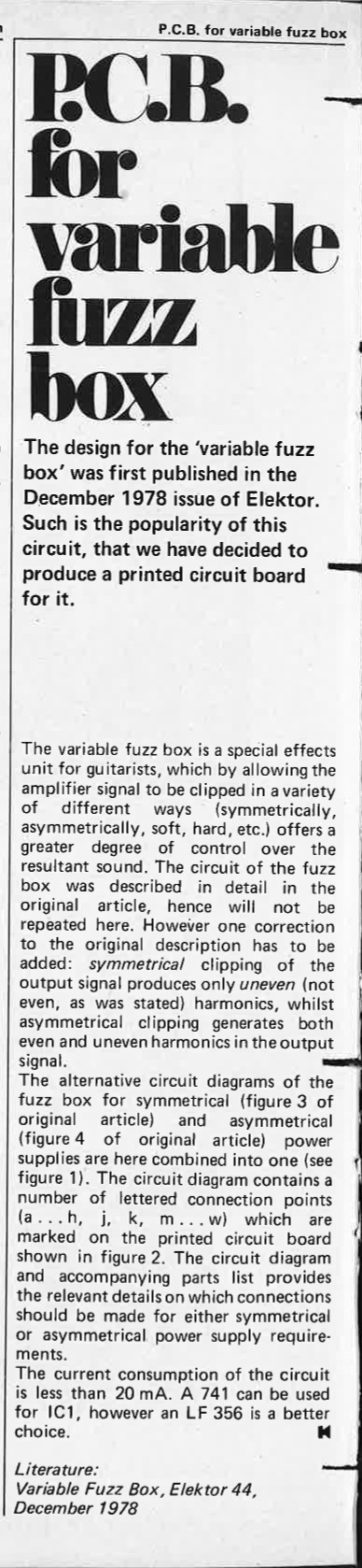 p.c.b. for variable fuzz box