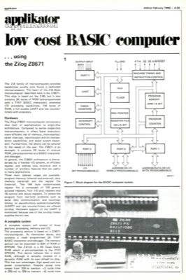 low eost BASIC computer - using the Zilog Z8671
