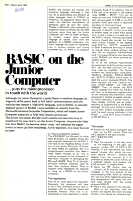 Basic on the Junior Computer - puts the microprocessor in touch with the world