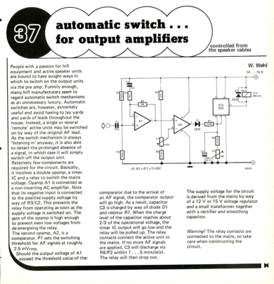 Automatic switch for output amplifiers - controlled from the speaker cables