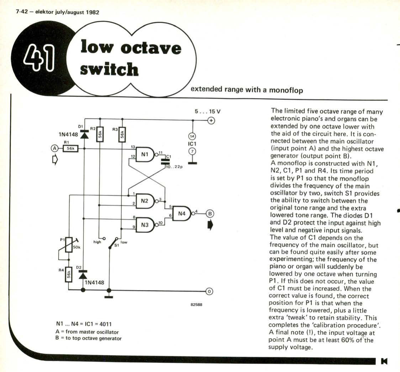 Low octave switch - extended range with a monoflop