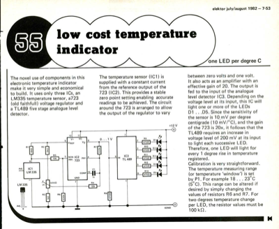 Low cost temperature indicator - one LED per degree C