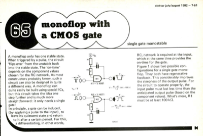 Monoflop with a CMOS gate - single gate monostable