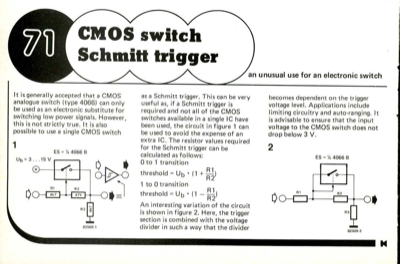 CMOS switch Schmitt trigger - an unusual use for an electronic switch