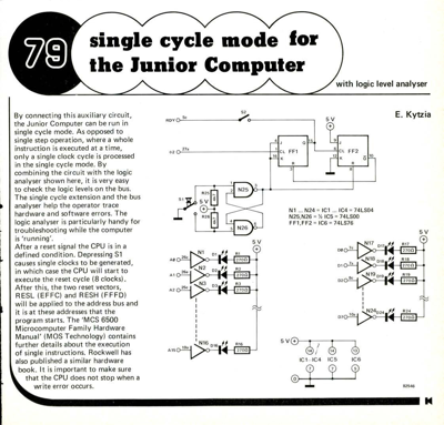 Single cycle mode for the Junior Computer - with logic level analyser