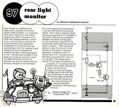 Rear light monitor - an effective dashboard monitor