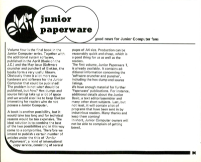 junior paperware - good news for Junior Computer fans