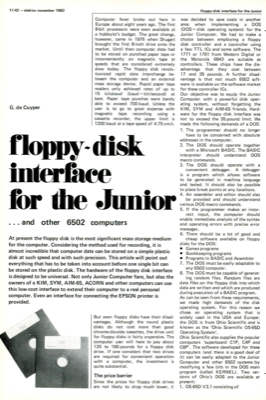 Floppy disc interface for the Junior - and other 6502 computers