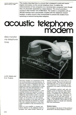 acoustic telephone modern - data transfer via telephone lines