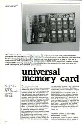 universal memory card - 64 K RAM and/or EPROM with battery backup