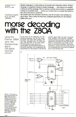 morse decoding with the Z80A - using the Elektor Z80A card, the Elekterminal and a CW signal forming circuit