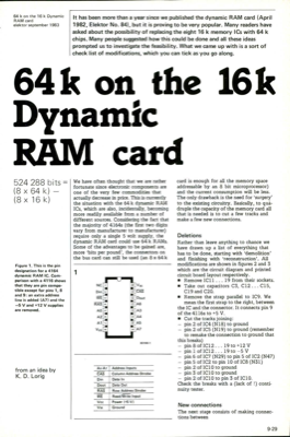 64 K on the 16 K Dynamic RAM card - 524 288 bits = (8 x 64 k) — (8 x 16k)
