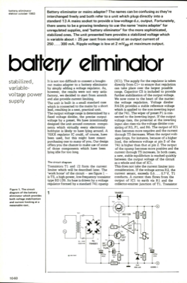 battery eliminator - stabilized, variable-voltage power supply