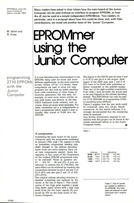 EPROMmer using the Junior Computer - programming 2716 EPROMs with the Junior Computer