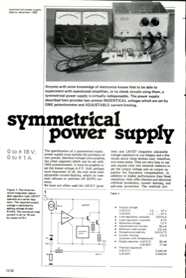 symmetrical power supply - 0 to ± 18 V; 0 to ± 1 A