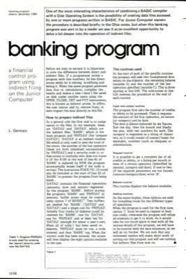 banking program - a financial control program using indirect filing on the Junior Computer