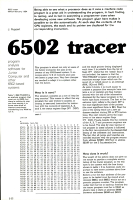 6502 tracer - program analysis software for Junior Computer and other 6502-based systems