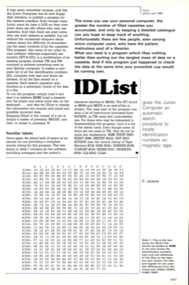 IDList - gives the Junior Computer an automatic search procedure to locate identification numbers on magnetic tape
