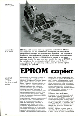 EPROM copier - universal EPROM duplicator and verifier
