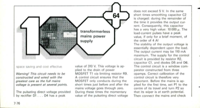 transformerless mains power supply - space saving and cost effective