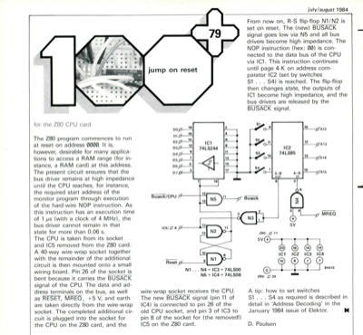 jump on reset - for the Z80 CPU card