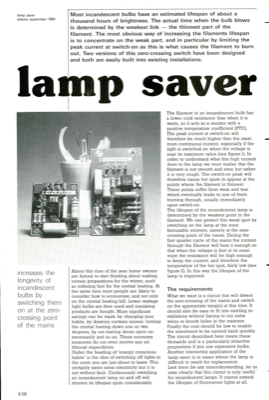lamp saver - increases the longevity of incandescent bulbs by switching them on at the zero-crossing point of the mains