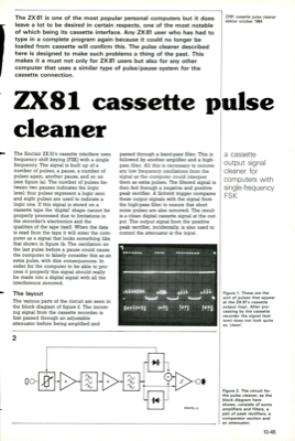 ZXS1 cassette pulse cleaner - a cassette output signal cleaner for computers with single-frequency FS K