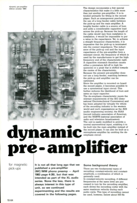 dynamic pre-amplifier - for magnetic pick-ups