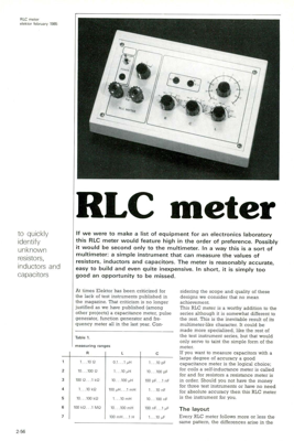 RLC meter - to quickly identify unknown resistors, inductors and capacitors