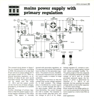 mains power supply with primary regulation