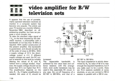 video amplifier for B/W television sets
