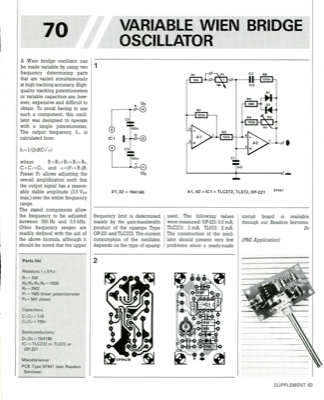 Variable Wien Bridge Oscillator