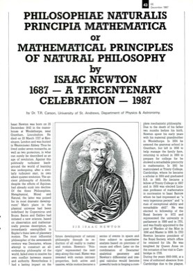 Philosophiae Naturalis Principia Mathematica Or Mathematical Principles Of Natural Philosophy By Isaac Newton 1687 - A Tercentenary Celebration - 1987