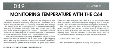 Monitoring Temperature With The C64