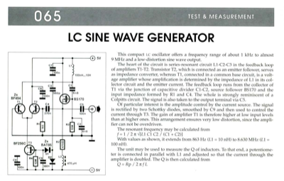 Lc Sine Wave Generator